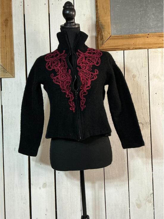 Coldwater Creek Sweaters - Coldwater Creek Black Cardigan Sweater with Red Embroidery XL